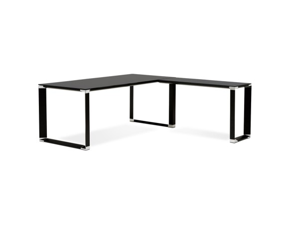 Grand bureau de direction en angle XLINE en verre noir (angle au choix) - 200 cm