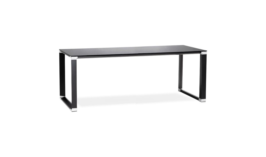 OT01940BLBL 5404028330425 Grand bureau de direction droit XLINE en verre noir - 200x100 cm