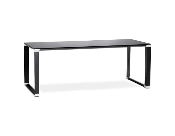 OT01940BLBL 5404028330425 Grand bureau de direction droit XLINE en verre noir - 200x100 cm