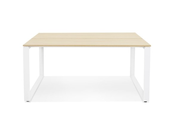 Table de réunion / bureau bench BAKUS SQUARE en bois finition naturelle et métal blanc - 140x140 cm
