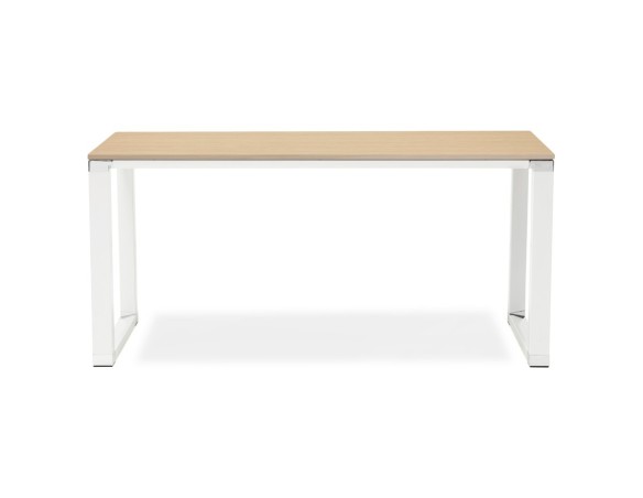 Bureau droit design XLINE en bois finition naturelle et métal blanc - 160x80 cm