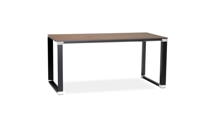 OT00570WABL 5420072046617 Bureau droit design XLINE en bois finition Noyer et métal noir - 160x80 cm