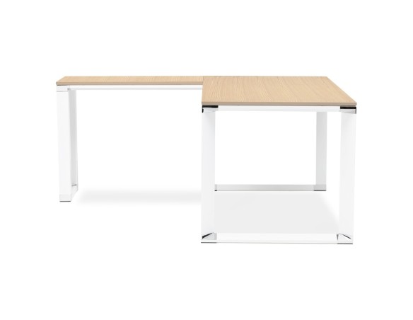 Bureau d'angle design XLINE en bois finition naturelle et métal blanc (angle au choix) - 160 cm