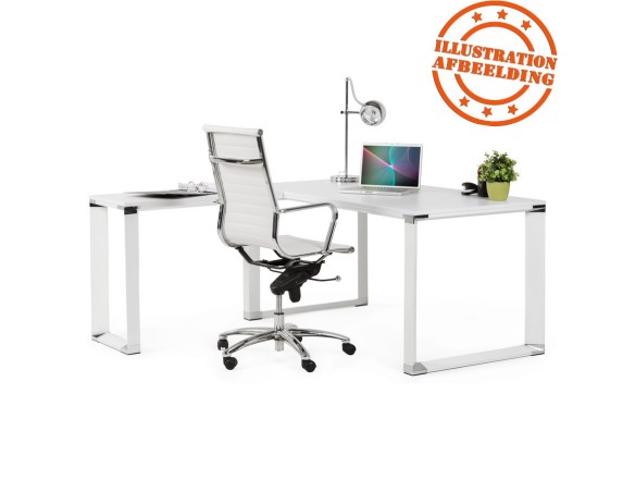 Bureau d'angle design XLINE en bois finition Noyer et métal blanc (angle au choix) - 160 cm