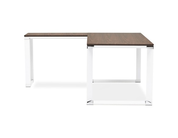 Bureau d'angle design XLINE en bois finition Noyer et métal blanc (angle au choix) - 160 cm