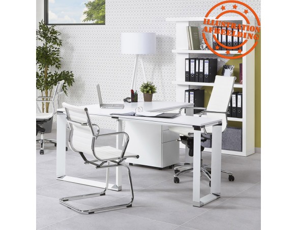 Bureau d'angle design XLINE en bois finition Noyer et métal blanc (angle au choix) - 160 cm
