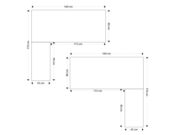 Bureau d'angle design XLINE en bois finition Noyer et métal blanc (angle au choix) - 160 cm