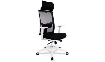 TB00780WH 5404028314449 Fauteuil de bureau design MATILDA en tissu noir et structure blanche