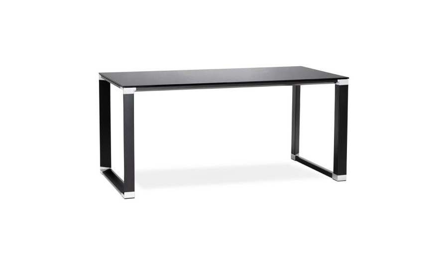 OT00190BL 5420072034959 Bureau de direction droit design XLINE en verre noir - 160x80 cm