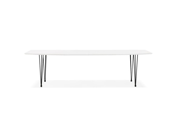 Table à dîner design extensible HUSKI blanche avec pieds noirs style industriel - 170(270)x100 cm