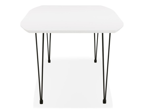 Table à dîner design extensible HUSKI blanche avec pieds noirs style industriel - 170(270)x100 cm
