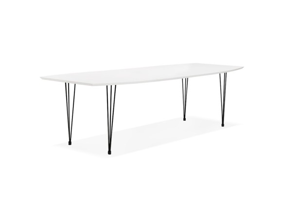Table à dîner design extensible HUSKI blanche avec pieds noirs style industriel - 170(270)x100 cm