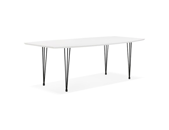 Table à dîner design extensible HUSKI blanche avec pieds noirs style industriel - 170(270)x100 cm