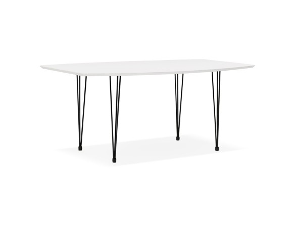Table à dîner design extensible HUSKI blanche avec pieds noirs style industriel - 170(270)x100 cm