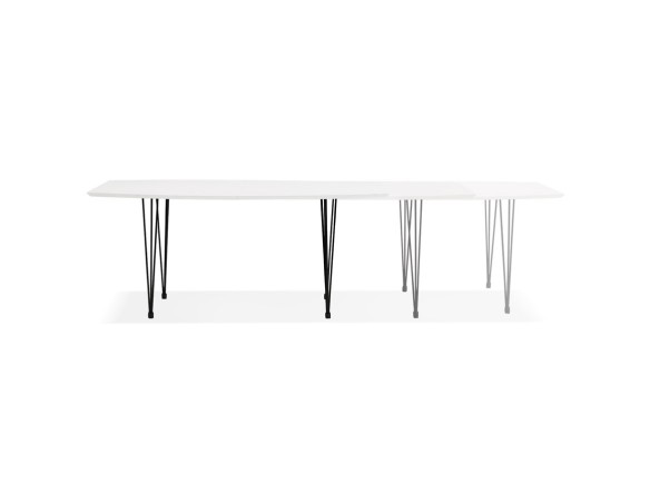 Table à dîner design extensible HUSKI blanche avec pieds noirs style industriel - 170(270)x100 cm