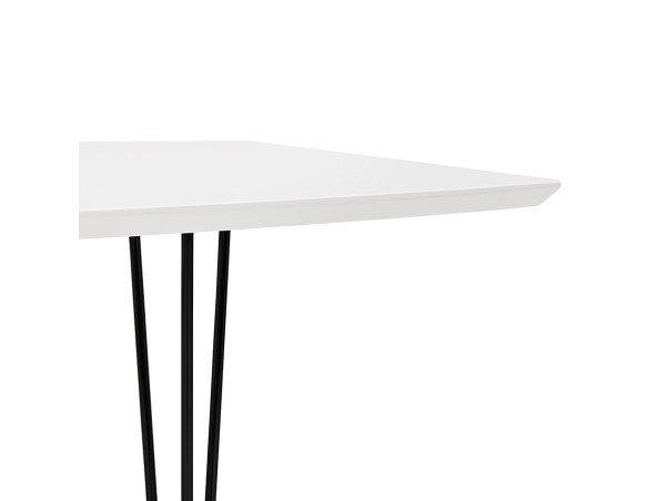 Table à dîner design extensible HUSKI blanche avec pieds noirs style industriel - 170(270)x100 cm