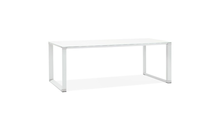 OT01240WHWH 5420072095868 Grand bureau de direction droit XLINE en verre blanc - 200x100 cm