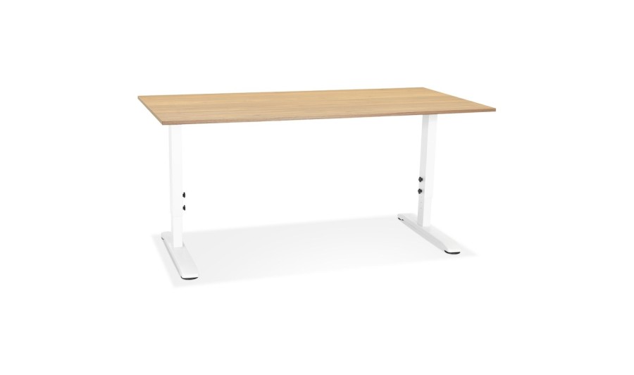 OT02330NAWH 5404028343784 Bureau réglable en hauteur OSMOSE en bois finition naturelle et métal blanc - 160x80 cm