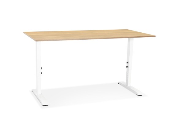 Bureau réglable en hauteur OSMOSE en bois finition naturelle et métal blanc - 160x80 cm
