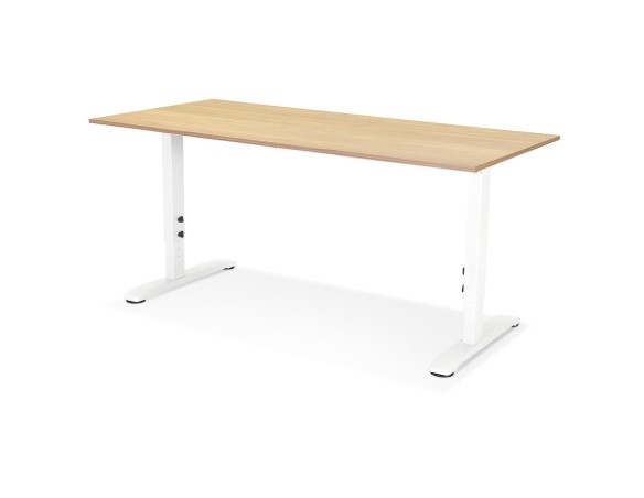 Bureau réglable en hauteur OSMOSE en bois finition naturelle et métal blanc - 160x80 cm