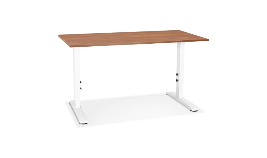 OT02380WAWH 5404028343883 Bureau réglable en hauteur OSMOSE en bois Noyer et métal blanc - 140x70 cm