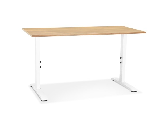 Bureau réglable en hauteur OSMOSE en bois finition naturelle et métal blanc - 140x70 cm