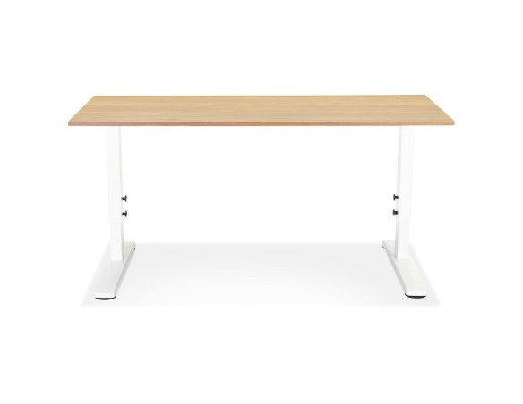 Bureau réglable en hauteur OSMOSE en bois finition naturelle et métal blanc - 140x70 cm