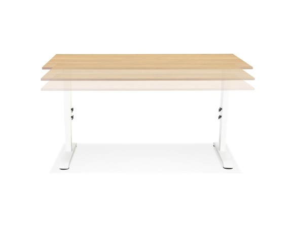 Bureau réglable en hauteur OSMOSE en bois finition naturelle et métal blanc - 140x70 cm