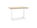 Bureau assis-debout électrique BIONIKavec plateau en bois finition naturelle et pied en métal blanc - 150x70 cm
