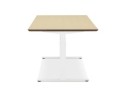 Bureau assis-debout électrique BIONIKavec plateau en bois finition naturelle et pied en métal blanc - 150x70 cm