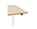 Bureau assis-debout électrique BIONIKavec plateau en bois finition naturelle et pied en métal blanc - 150x70 cm