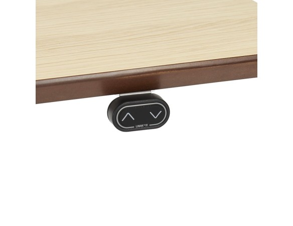 Bureau assis-debout électrique BIONIKavec plateau en bois finition naturelle et pied en métal blanc - 150x70 cm
