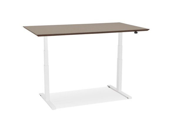 Bureau assis-debout électrique BIONIKavec plateau en bois finition Noyer et pied en métal blanc - 150x70 cm