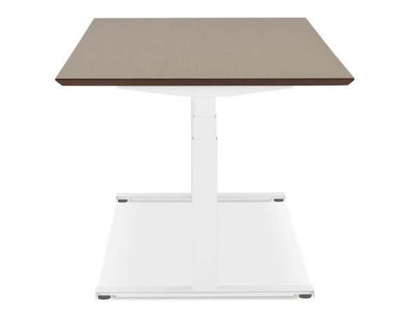 Bureau assis-debout électrique BIONIKavec plateau en bois finition Noyer et pied en métal blanc - 150x70 cm