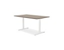 Bureau assis-debout électrique BIONIKavec plateau en bois finition Noyer et pied en métal blanc - 150x70 cm