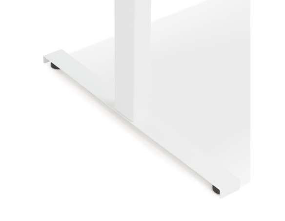 Bureau assis-debout électrique BIONIKavec plateau en bois finition Noyer et pied en métal blanc - 150x70 cm