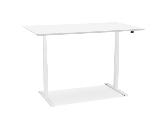 Bureau assis-debout électrique BIONIKavec plateau en bois et métal blanc - 150x70 cm
