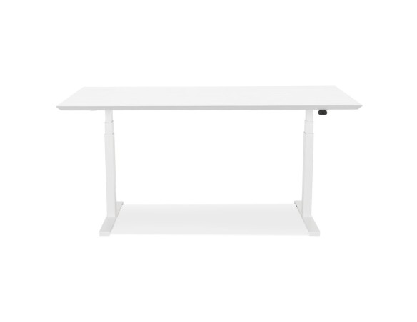 Bureau assis-debout électrique BIONIKavec plateau en bois et métal blanc - 150x70 cm