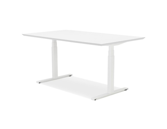 Bureau assis-debout électrique BIONIKavec plateau en bois et métal blanc - 150x70 cm