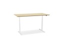 Bureau assis-debout électrique BIONIKavec plateau en bois finition naturelle et pied en métal blanc - 180x90 cm