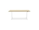 Bureau assis-debout électrique BIONIKavec plateau en bois finition naturelle et pied en métal blanc - 180x90 cm