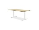 Bureau assis-debout électrique BIONIKavec plateau en bois finition naturelle et pied en métal blanc - 180x90 cm