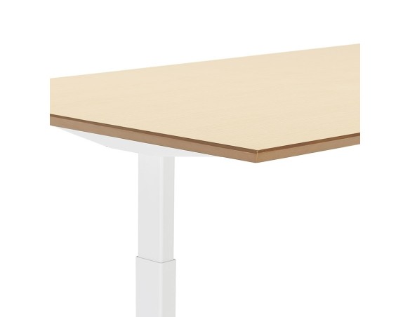Bureau assis-debout électrique BIONIKavec plateau en bois finition naturelle et pied en métal blanc - 180x90 cm