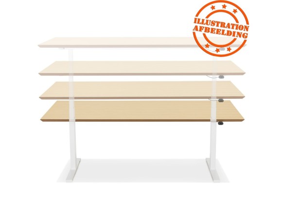 Bureau assis-debout électrique BIONIKavec plateau en bois finition Noyer et pied en métal blanc - 180x90 cm