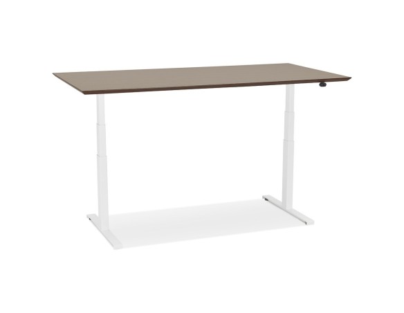 Bureau assis-debout électrique BIONIKavec plateau en bois finition Noyer et pied en métal blanc - 180x90 cm