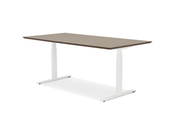 Bureau assis-debout électrique BIONIKavec plateau en bois finition Noyer et pied en métal blanc - 180x90 cm
