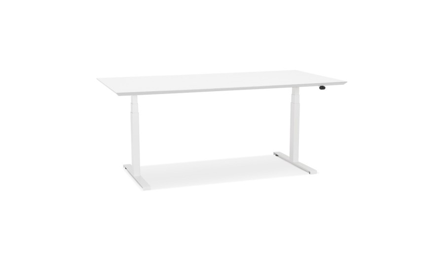 OT01430WHWH 5404028319352 Bureau assis-debout électrique BIONIKavec plateau en bois et métal blanc - 180x90 cm