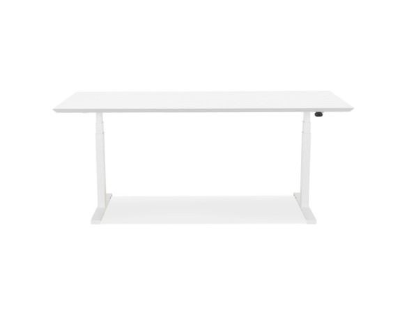 Bureau assis-debout électrique BIONIKavec plateau en bois et métal blanc - 180x90 cm