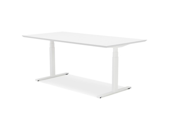 Bureau assis-debout électrique BIONIKavec plateau en bois et métal blanc - 180x90 cm
