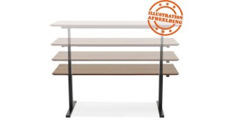 Bureau assis-debout électrique BIONIKavec plateau en bois finition naturelle et pied en métal noir - 150x70 cm